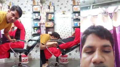 Desi Horny Barber Closed Salon Sucking Pussy